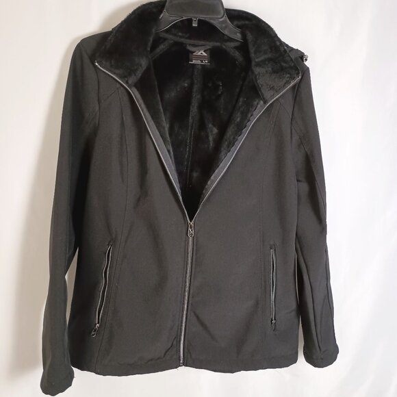 ZeroXposur Black Softshell Jacket Women’s Size L Fleece Lined Hooded Great - Picture 1 of 6